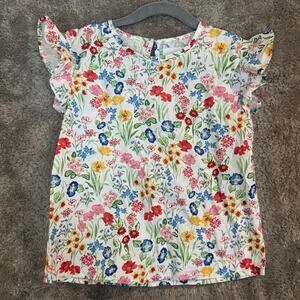NWT Cara Cara Whimsy Floral Girls Top Shirt Size 8 Ruffle Sleeve Primay Colors